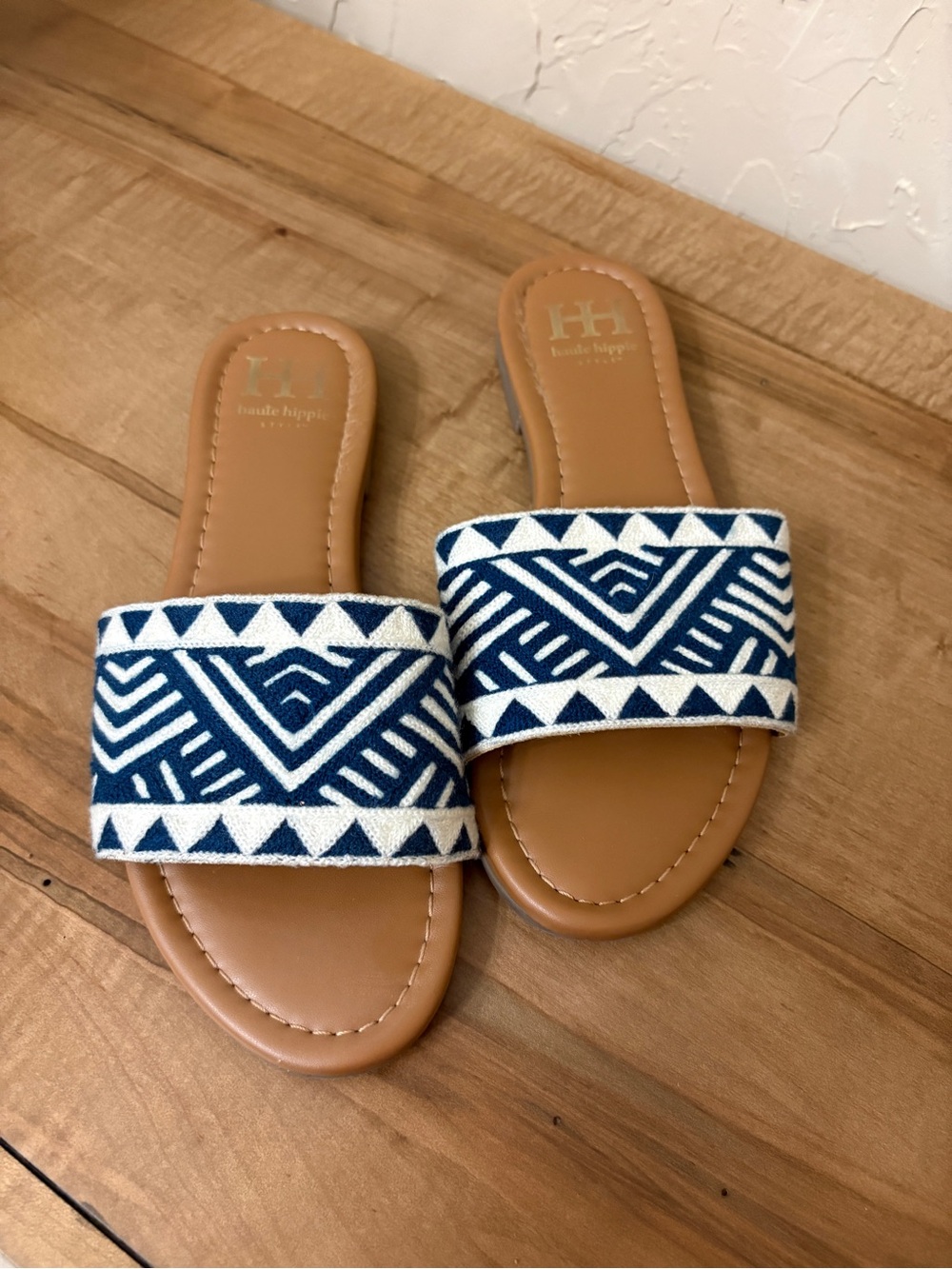 Sandals Blue & White Geometric Slide Sandals